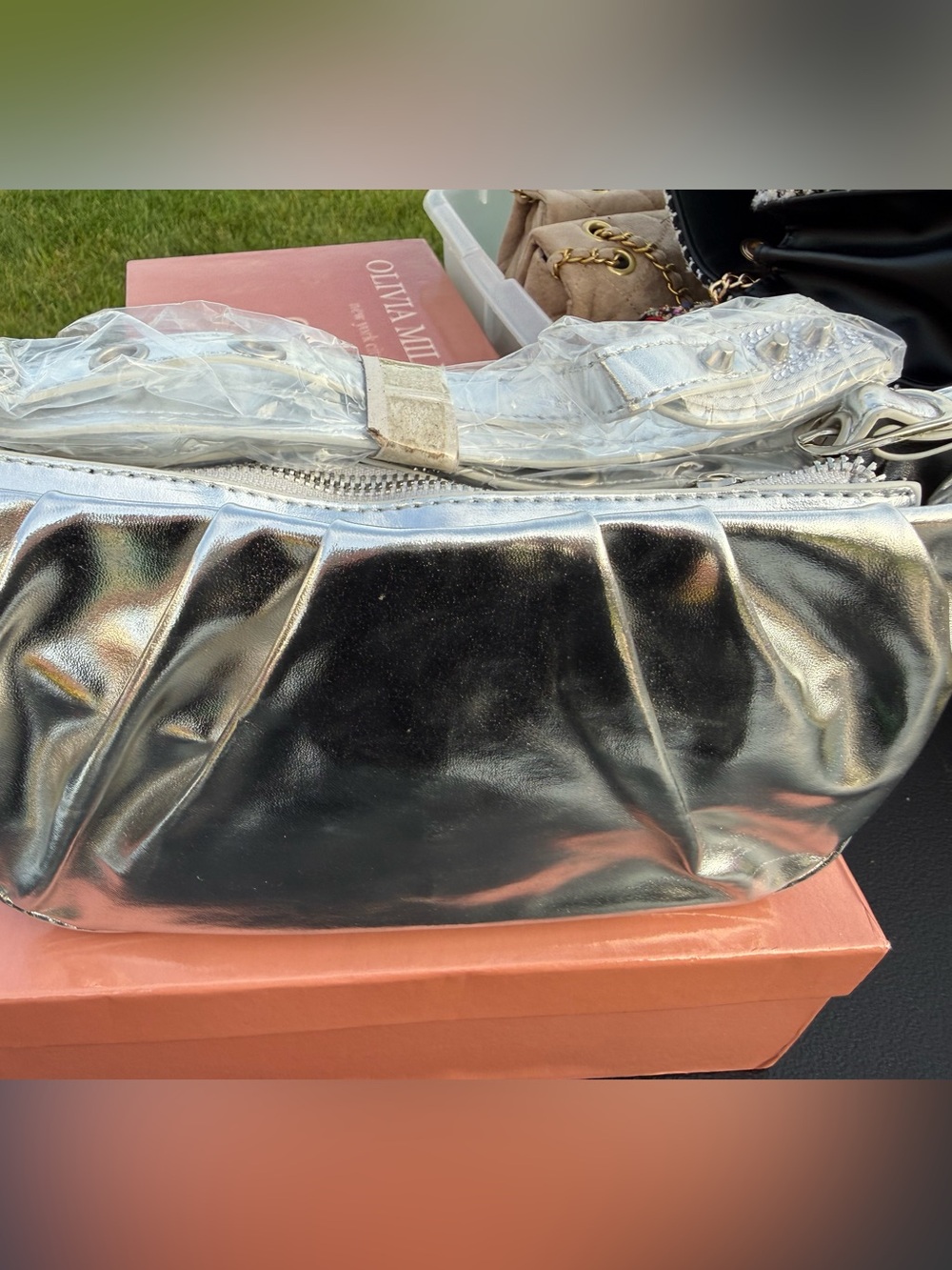 Olivia Miller Silver Crystal-Embellished Studded Evening Clutch - Picture 3 of 4